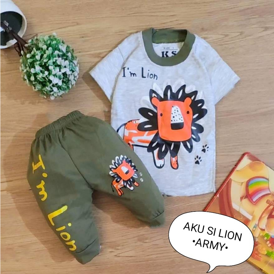 Setelan Anak Laki-Laki - Baju Bayi Cowok Motif Aku Si Tiger Dan Aku Si Lion Estimasi 3-18 Bulan