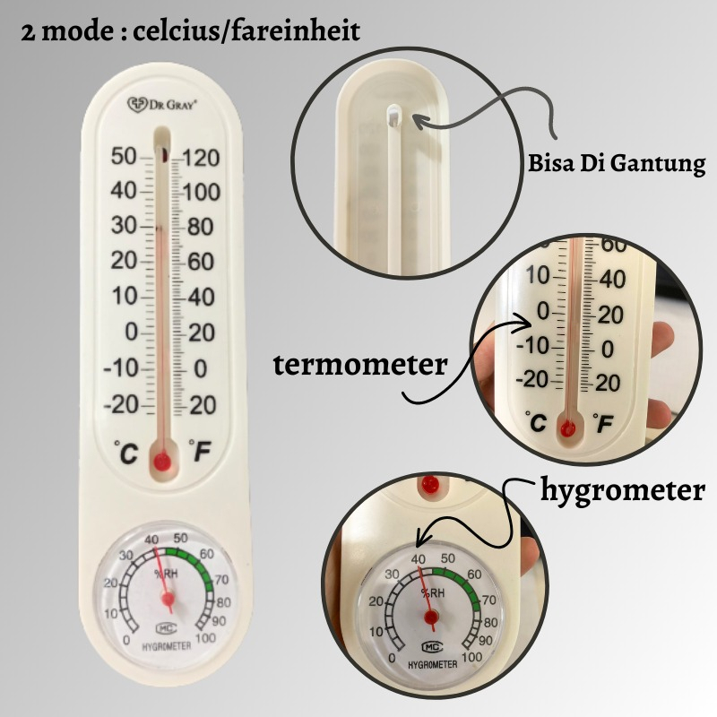 Thermometer Ruangan dan hygrometer Ruangan 9 inch Merek DR.GRAY - HG9