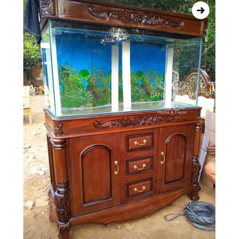 kabinet aquarium 150 cm ukir kayu jati Jepara (Talenan kayu)