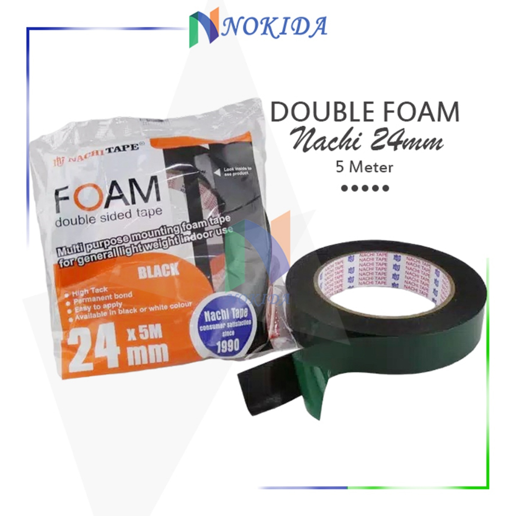 

Nokida Double Tape Foam Nachi 24 mm/1 pcs / Lakban Isolasi Selotip Dobel Tip Hitam