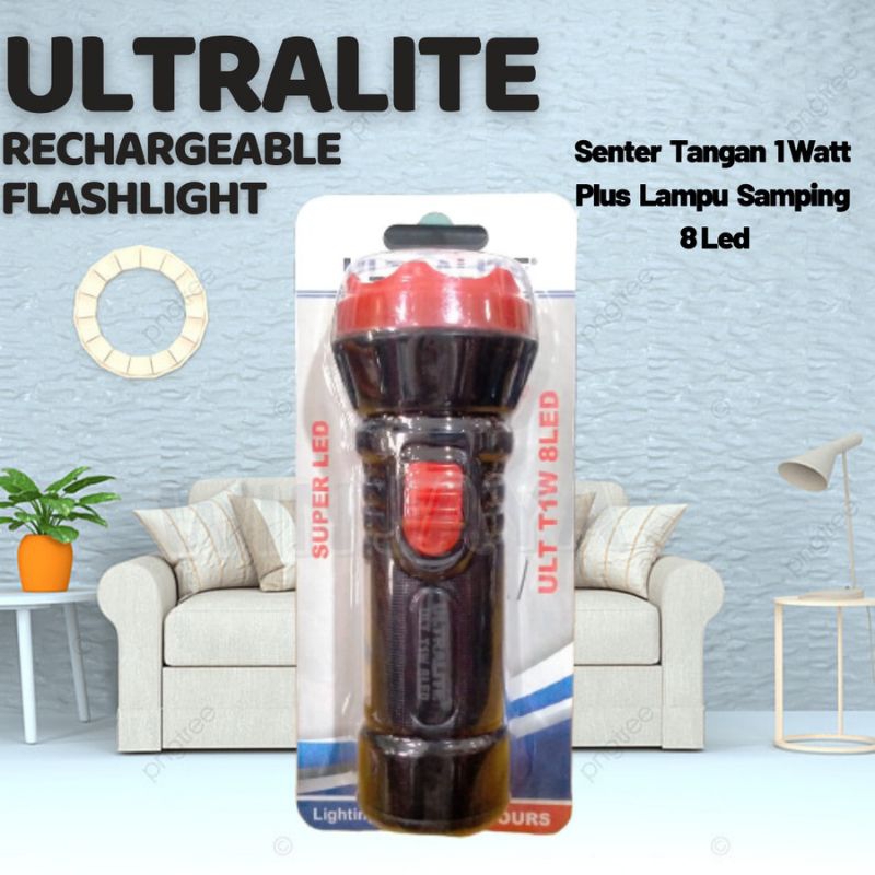 Senter Led Charger Ultralite ULT T1W 8LED Senter Tangan Rechargeable