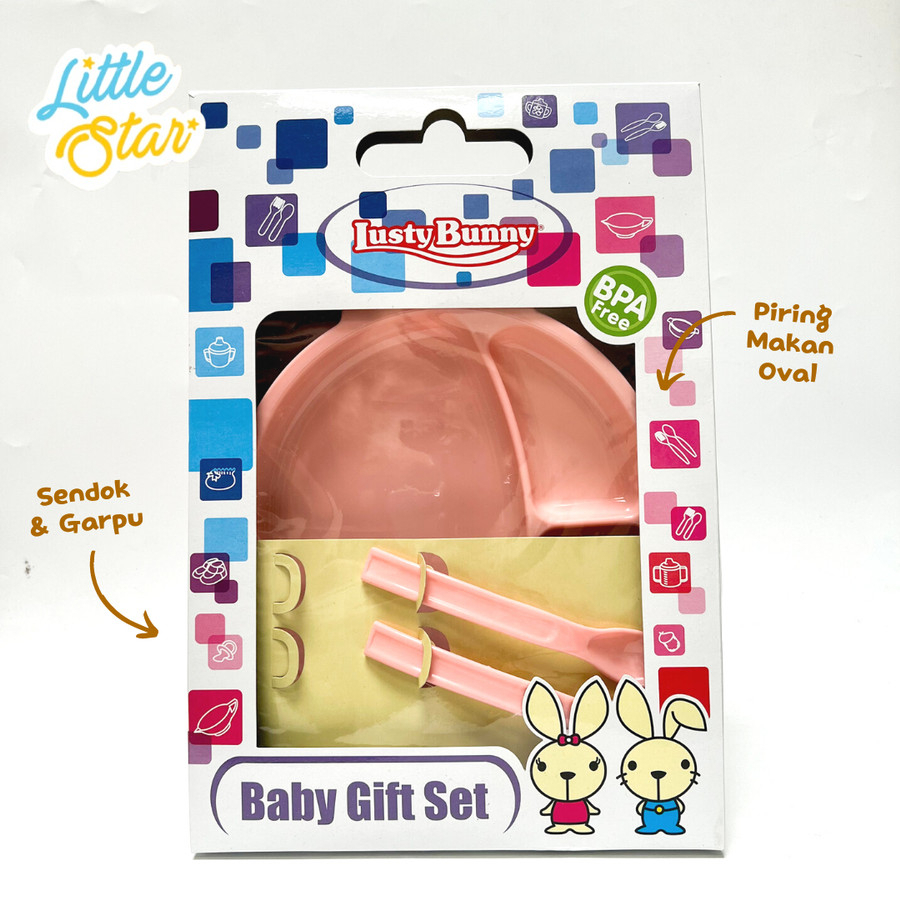 LS Lusty Bunny 6in1 Feeding Set Kado Tempat Alat Peralatan Makan Bayi Lahiran Newborn Gift Set Premium