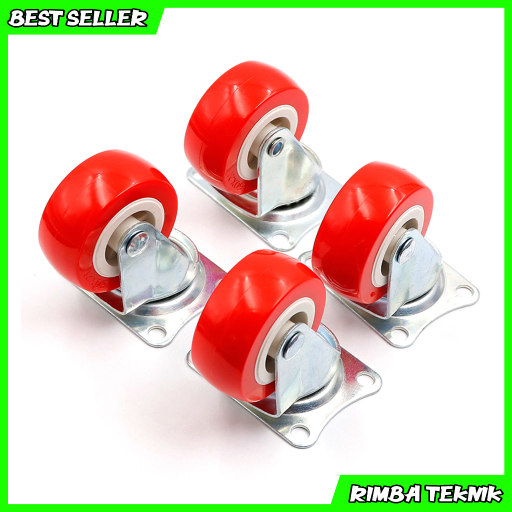 PROMO Roda Caster / Roda Merah Nylon / Roda Etalase + Rem 50mm (2inch) roda etalase 2&quot; PVC berkualitas