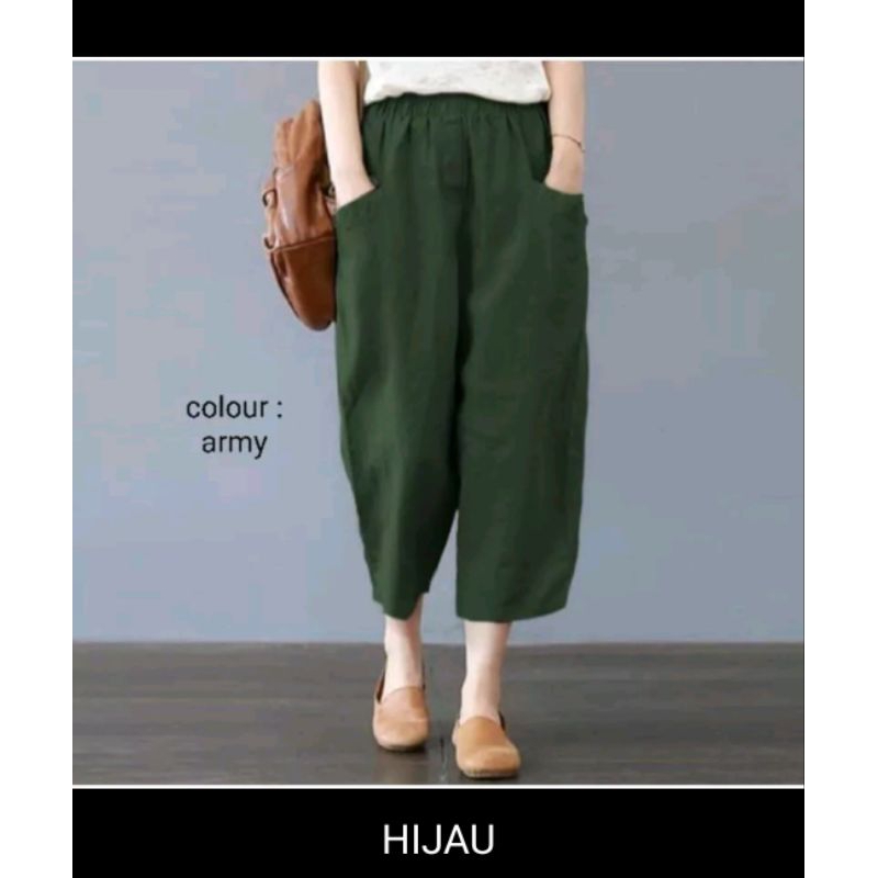 CELANA WANITA JUMBO PINGGANG KARET - SAWILLOW PANTS / CELANA BAHAN TWILL STRET IMPORT / Qaisara Uniq