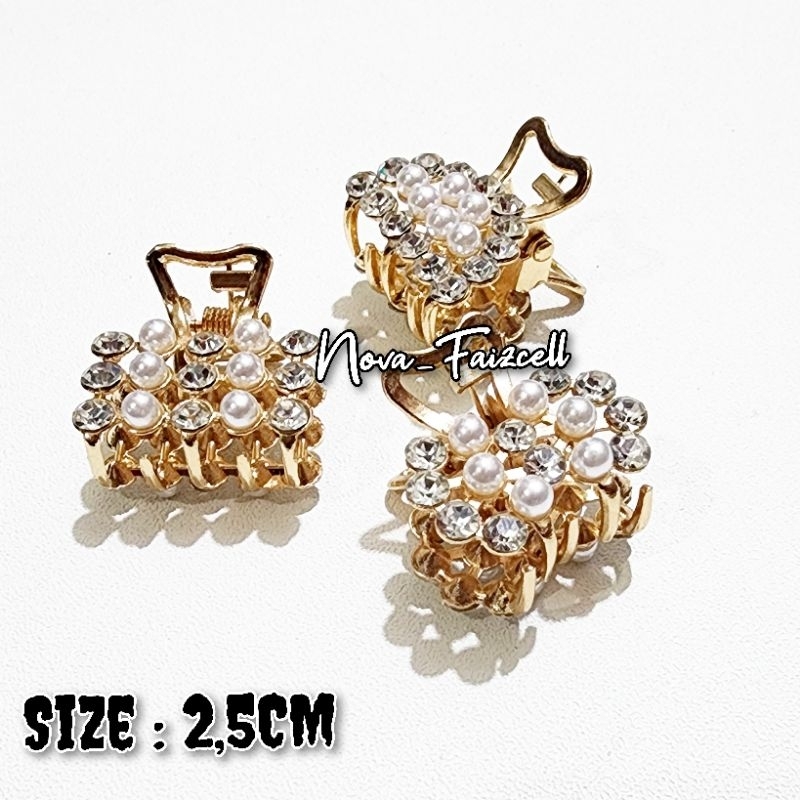 Jepit Rambut Mini 2,5cm Mutiara Diamond Premium Gold Jepitan Korea