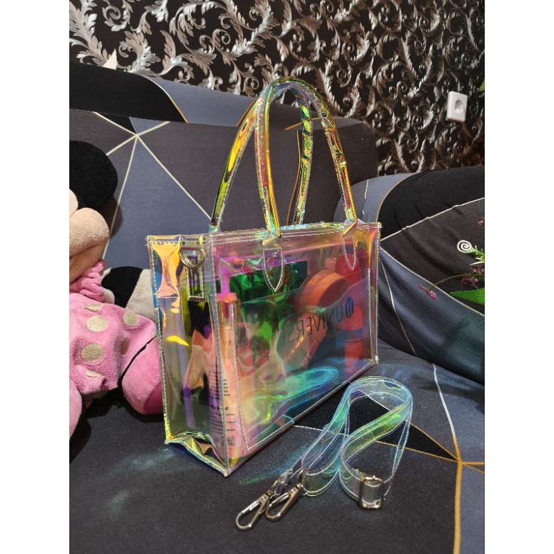 tas slingbag mika hologram/pelangi