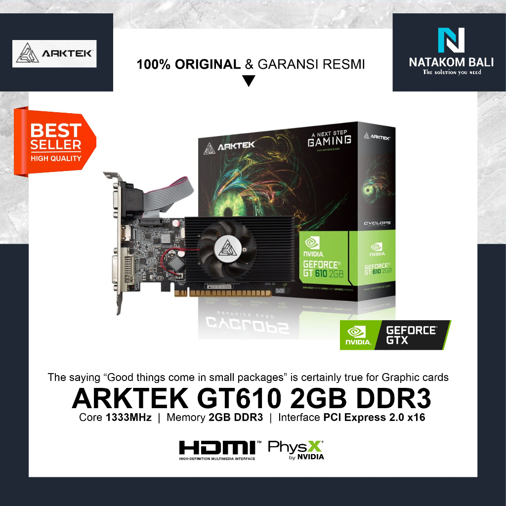 VGA ARKTEK CYCLOPS NVIDIA GEFORCE GT610 2GB DDR3