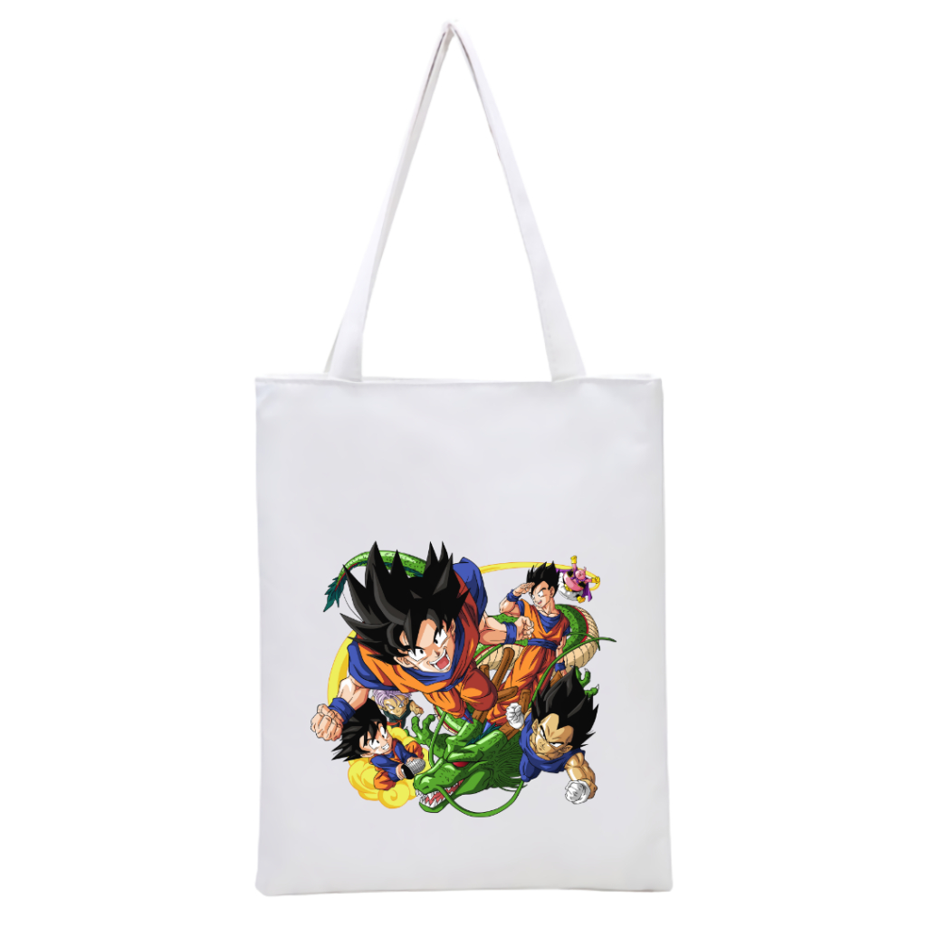 NEW Bisa CUSTOM TOTEBAG resleting tas tote Printing Dragon Ball Goku Gohan super seiya Anime Jepang manga merchandise tas kuliah kampus laptop sekolah viral kekinian || kiiyoomii ||