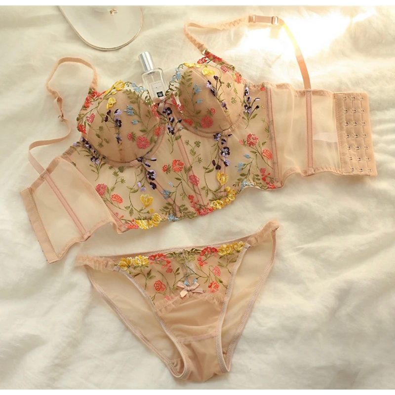 Premium BH Bustier Sexy Bra CD Lace Embroidered Bralette Bra Lingerie Set Lingerie Korset Push Up Pa