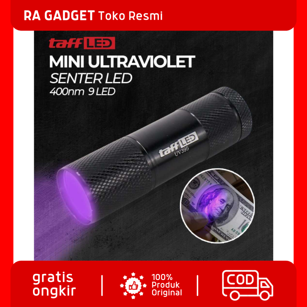 Senter LED 400nm Pocketman Mini Ultraviolet UV 9 LED Tipe Tinggi Portable / Lampu Senter Ultraviolet