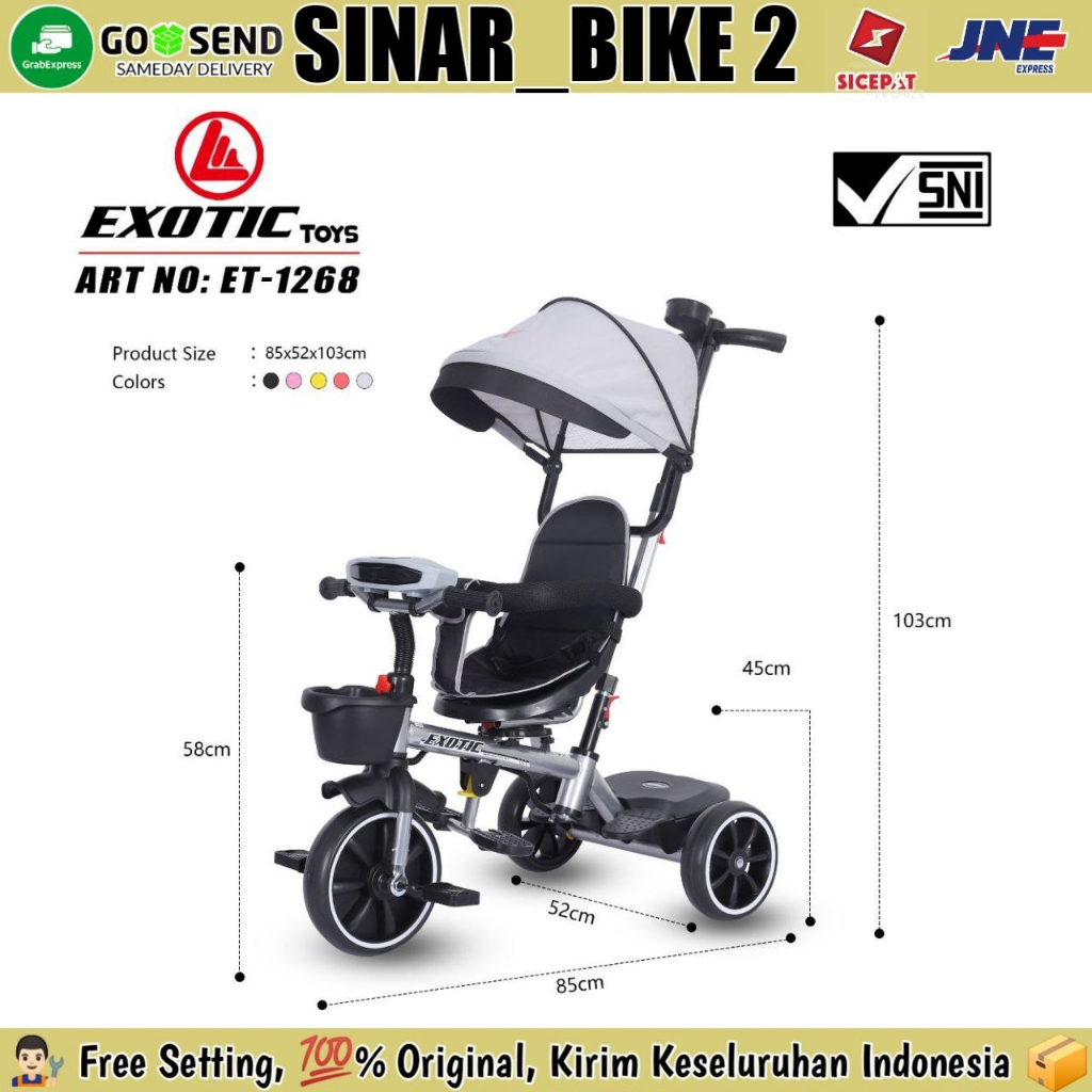 Sepeda Roda Tiga Anak EXOTIC ET- 1268 &amp; ET- 2255  Kursi Bisa Di Putar