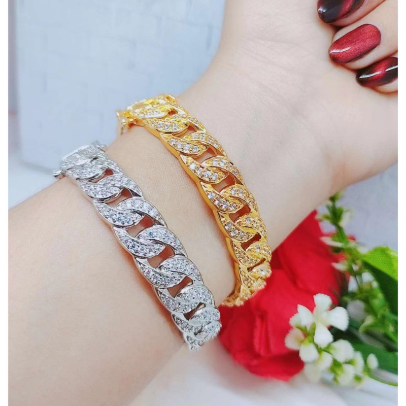 Gelang titanium full mata lapis emas 24k