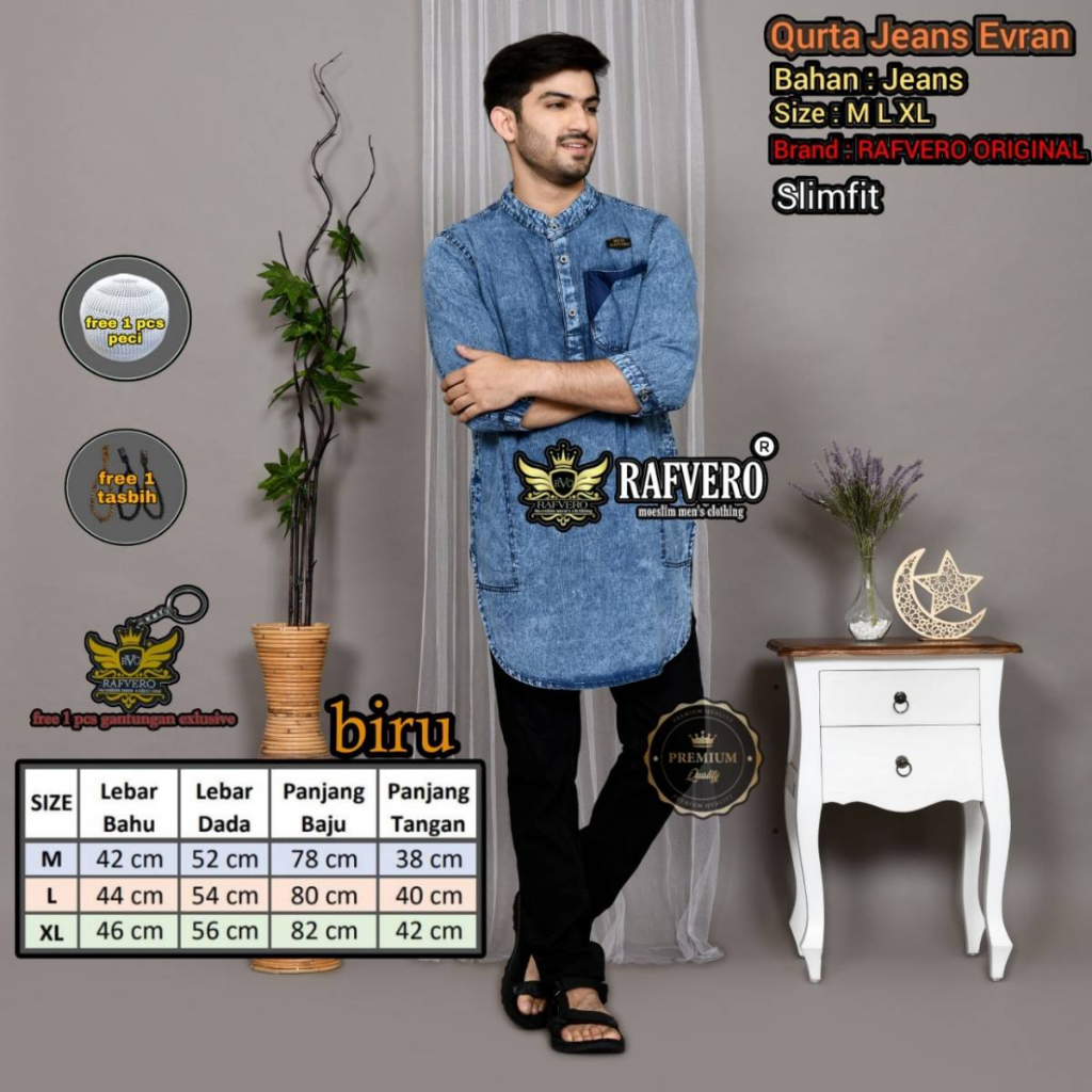 Qurta jeans Evran ORIGINAL RAFVERO - Baju Koko kurta pria - kurta jeans Pria Terbaru