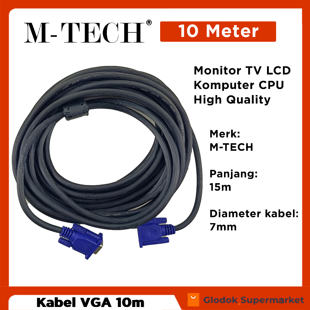 Kabel VGA 10m Monitor TV LCD Komputer CPU High Quality