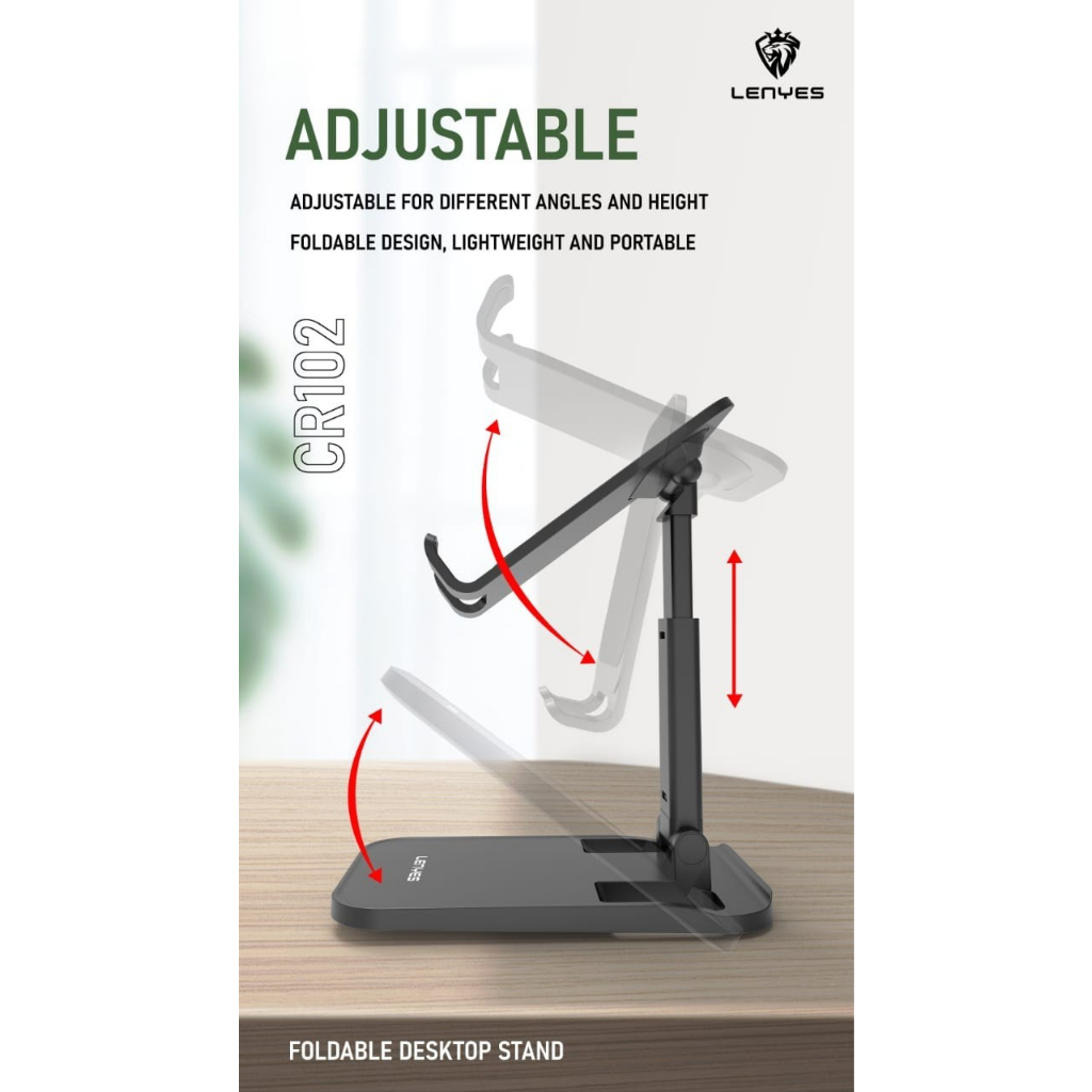 LENYES CR102 Folding Desktop Holder Meja Stand HP Lipat Anti Slip Besi Grosir