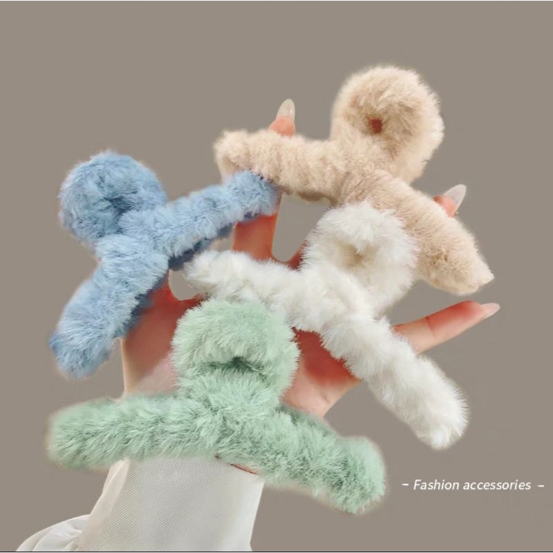 Jepit Rambut Korea Bulu Ukuran Jumbo 12cm Jedai Bulu Aksesoris Rambut Wanita Fluffy Faux Fur Hair Claw Clips