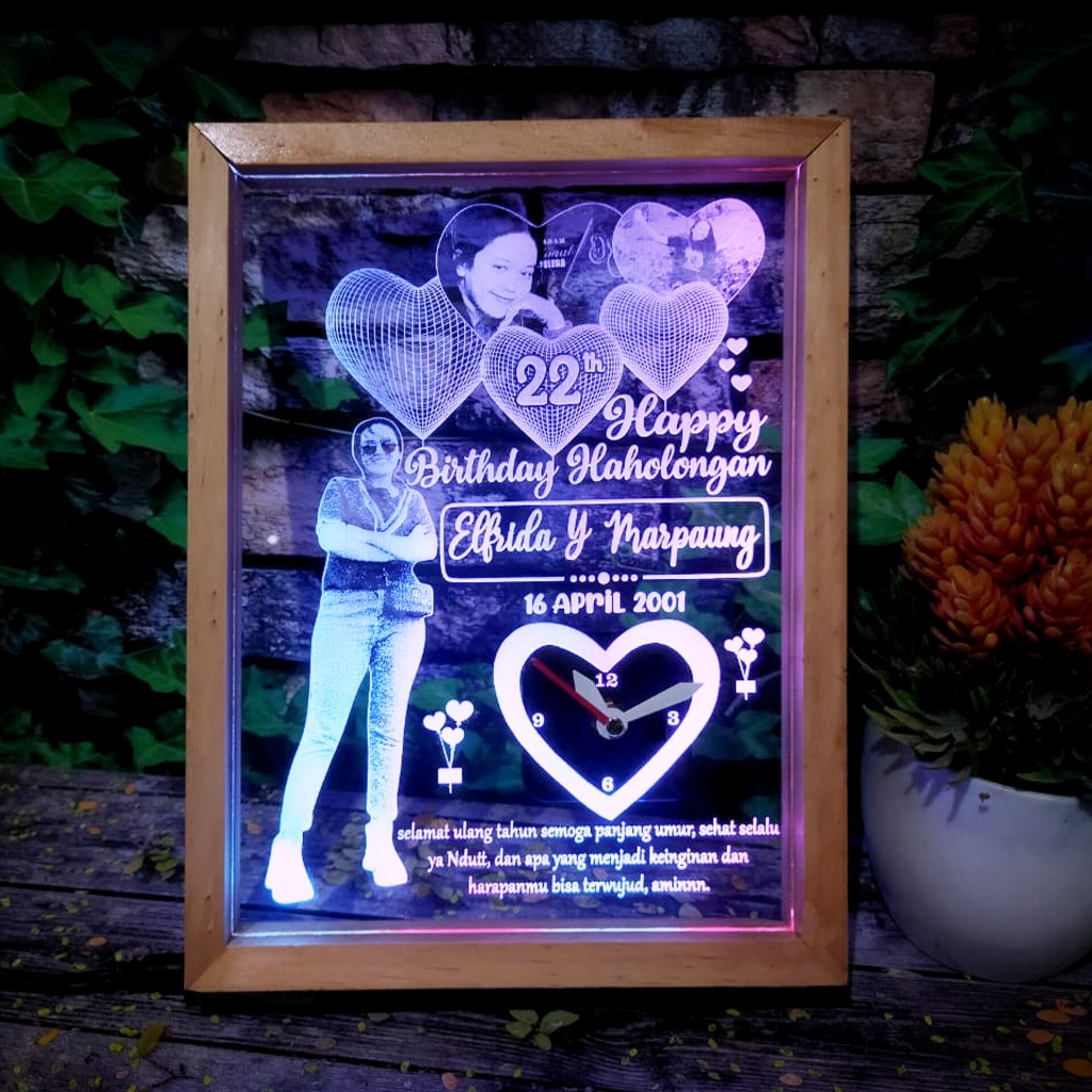 Kado Ulang Tahun Lampu Hias Dinding Akrilik Custom Foto Ucapan Sesuai Request