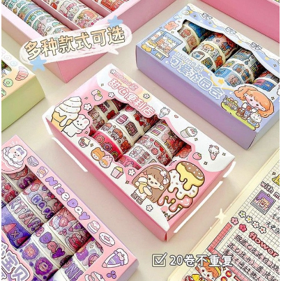 

Sticker Roll 20 Motif Cartoon Colorful Unik Lucu Roll Tape Scrapbook DIY Stationary Sticker