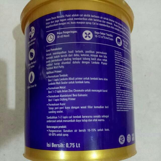 Cat Emas / Lenkote Homedeco Metalic Paint Cat Besi Beton Gypsum Kayu Water Based 1kg - MP 01 GOLD