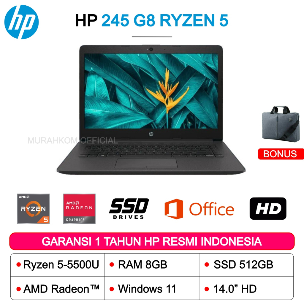 Laptop HP 245 G8 Ryzen 5-5500U 8GB 512GB SSD AMD RADEON WIN 11 14.0 HD