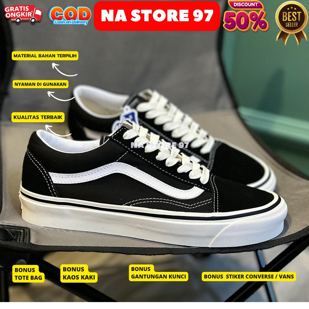 sepatu vans old skool klasik black white