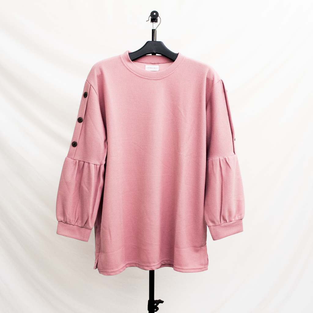 Waffle Blouse Lengan Balon DUSTY PINK | Blouse Wanita | Atasan Wanita