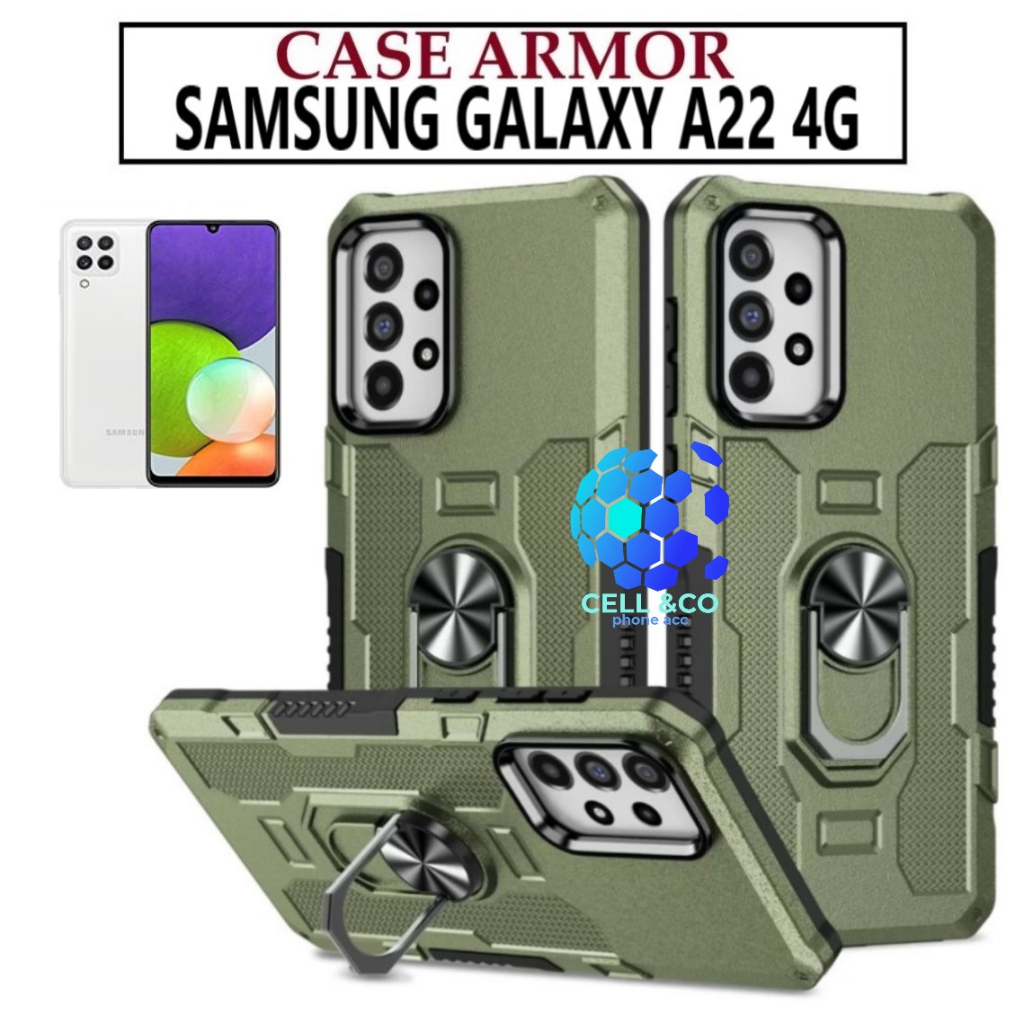 Case Armor SAMSUNG A22 4G Iring Cincin Magnetic Kesing Hp Protect kamera Premium Hard Case Standing Robot Pelindung Kamera