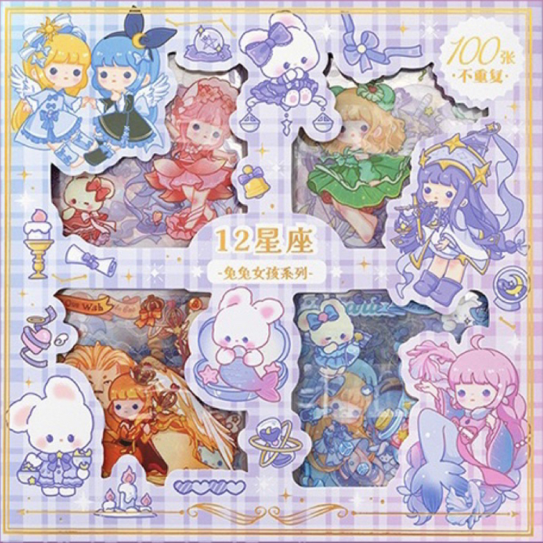 

COD - 100 Lembar Stiker Zodiak Tea time Waterproof Sticker Botol Minum Tumblr Viral Lucu Korea DIY