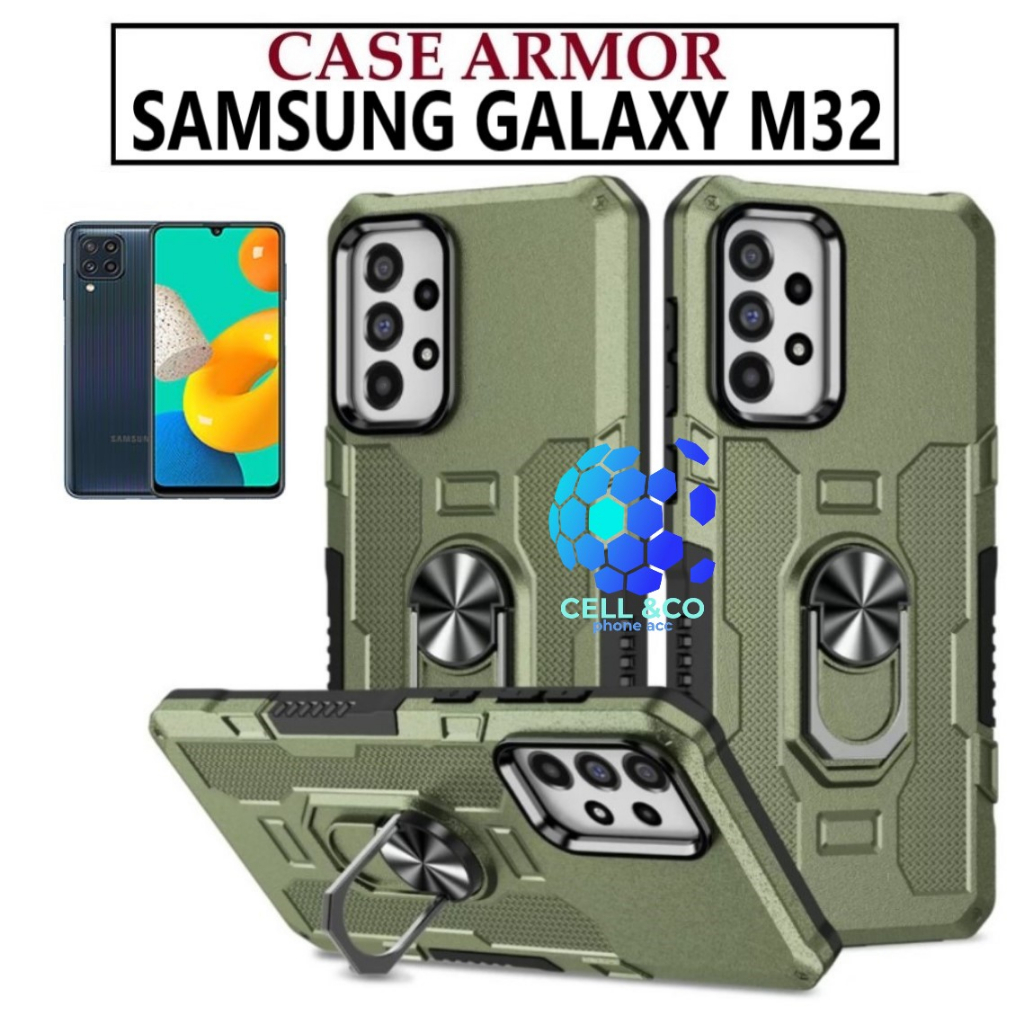 Case Armor SAMSUNG M32 Iring Cincin Magnetic Kesing Hp Protect kamera Premium Hard Case Standing Robot Pelindung Kamera