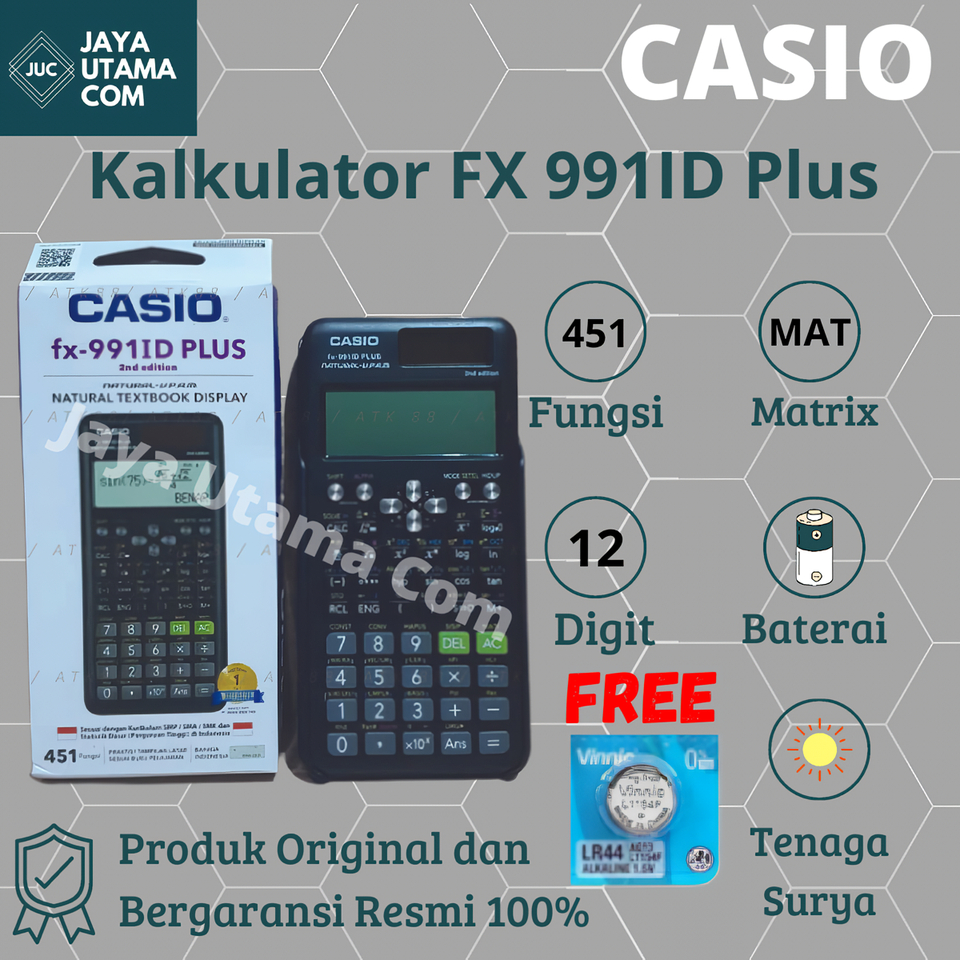 KALKULATOR SCIENTIFIC CASIO FX 991ID PLUS 2 ORI FREE BATERAI LR44