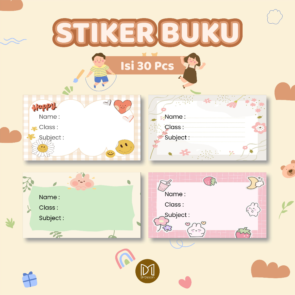 ( 30 PCS ) STICKER LABEL BUKU PELAJARAN / MOTIF CUTE /.STIKER MAPEL CUSTOM / STIKER MATPEL / STICKER