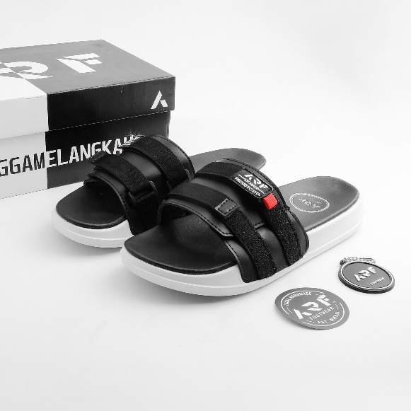 Sandal Pria Casual Slop Hangout Travelling Trendi Sendak Slide Sliip On Cowok Model Terbaru Original Arf Osc Black