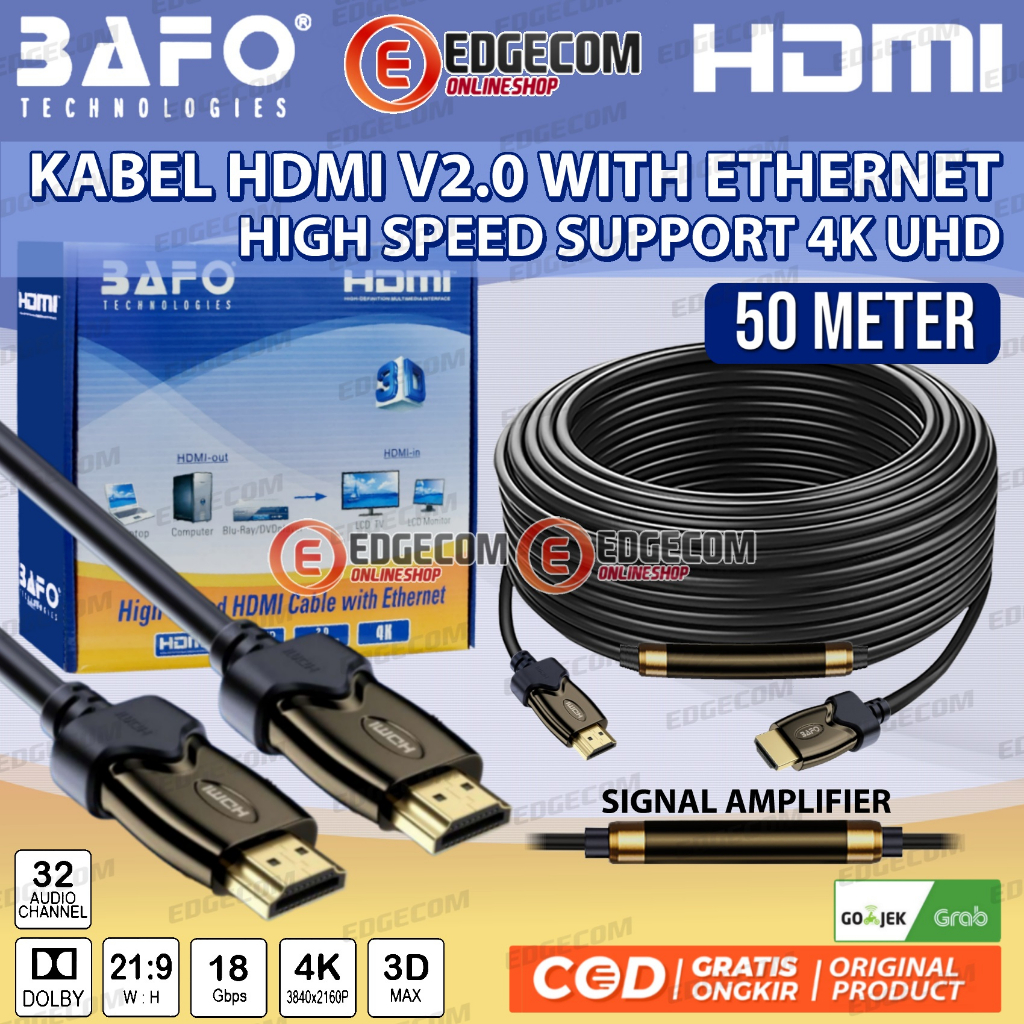 BAFO Kabel HDMI Male to Male 50 Meter V1.4 Gold Plated