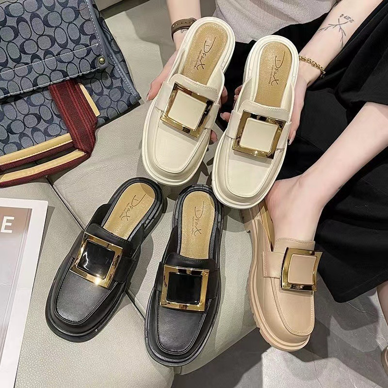 Sepatu Sandal Slop Flat Wanita Model Slip On Motif Fashion Korea Style Kasual Nyaman PVC Satu7an SPT-58