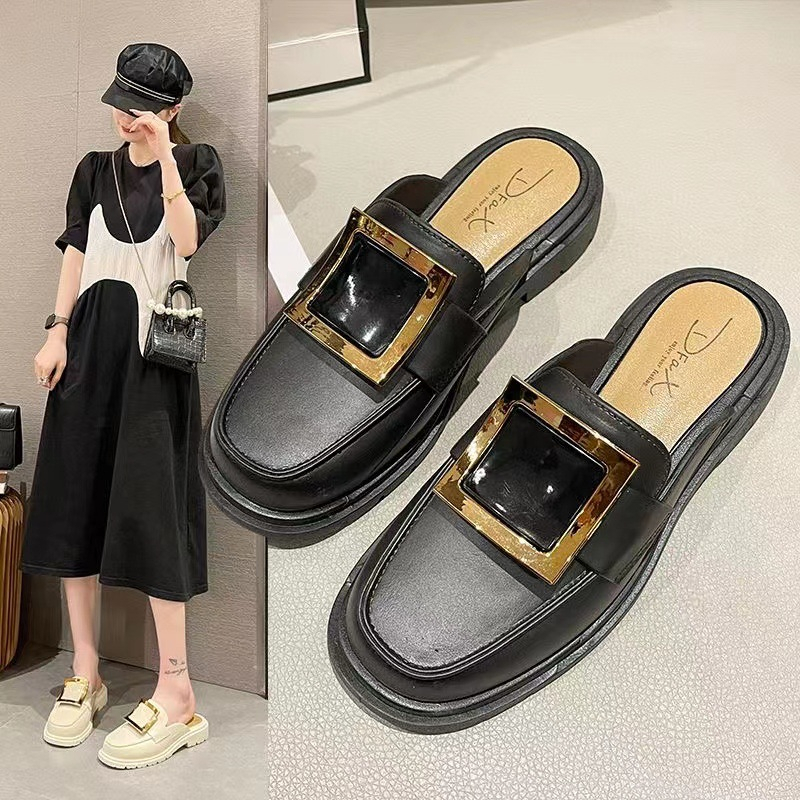 Sepatu Sandal Slop Flat Wanita Model Slip On Motif Fashion Korea Style Kasual Nyaman PVC Satu7an SPT-58