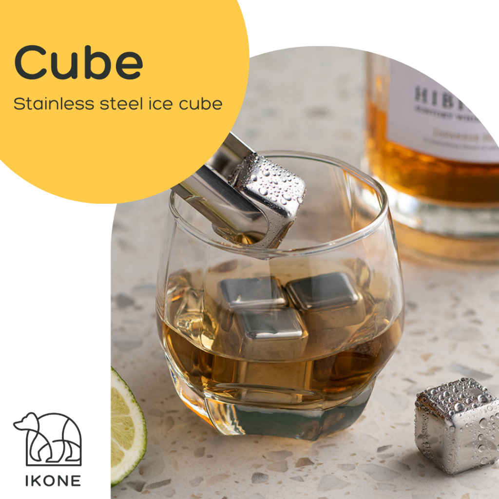 【IKONE】CUBE Es Batu Stainleess Steel Cube Food Grade Dapat Capit Ice Cube Reusable Ice Cube Pendingin Non Cair SUS304 Es batu Anti Cair