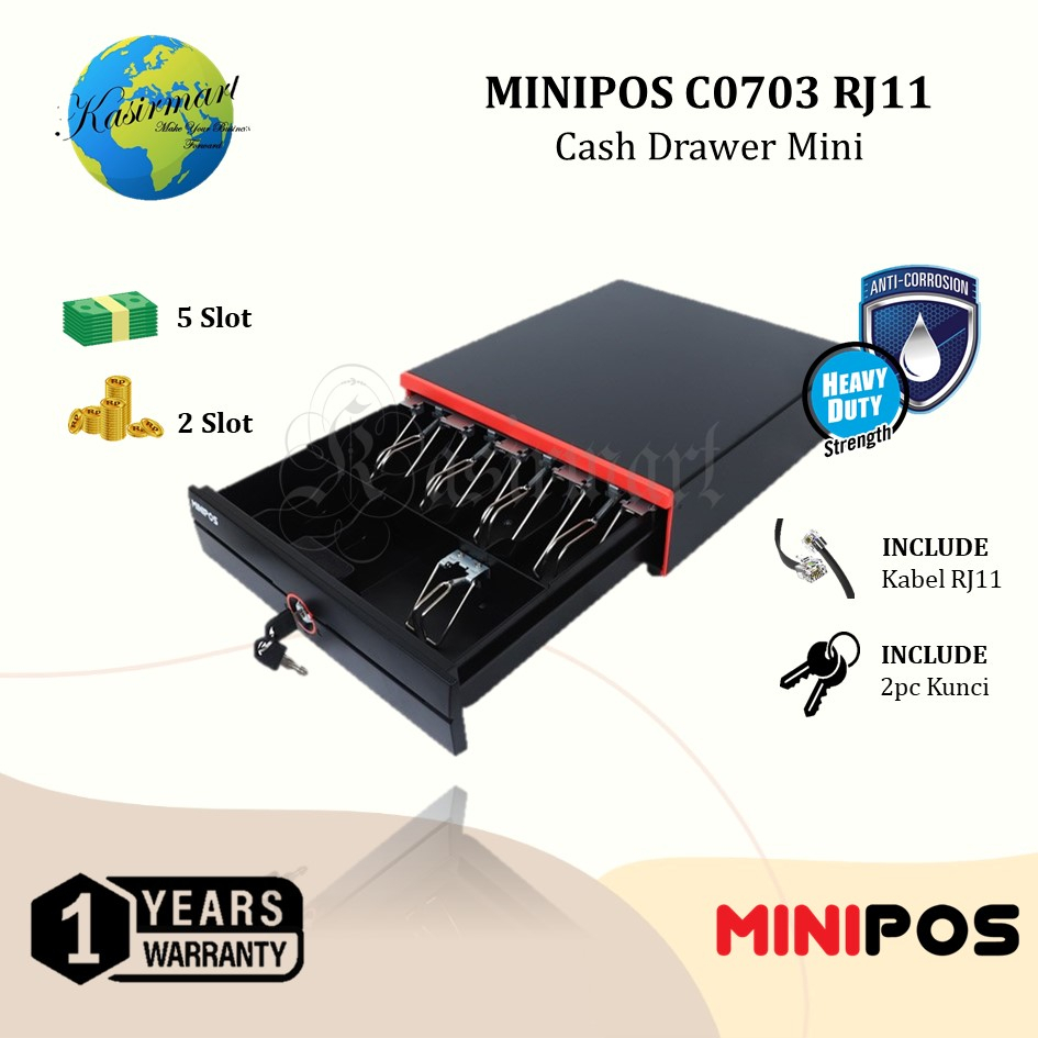 Minipos C0703 Laci Uang Kasir Mini C-0703 Cash Drawer RJ11 Box Kotak Uang