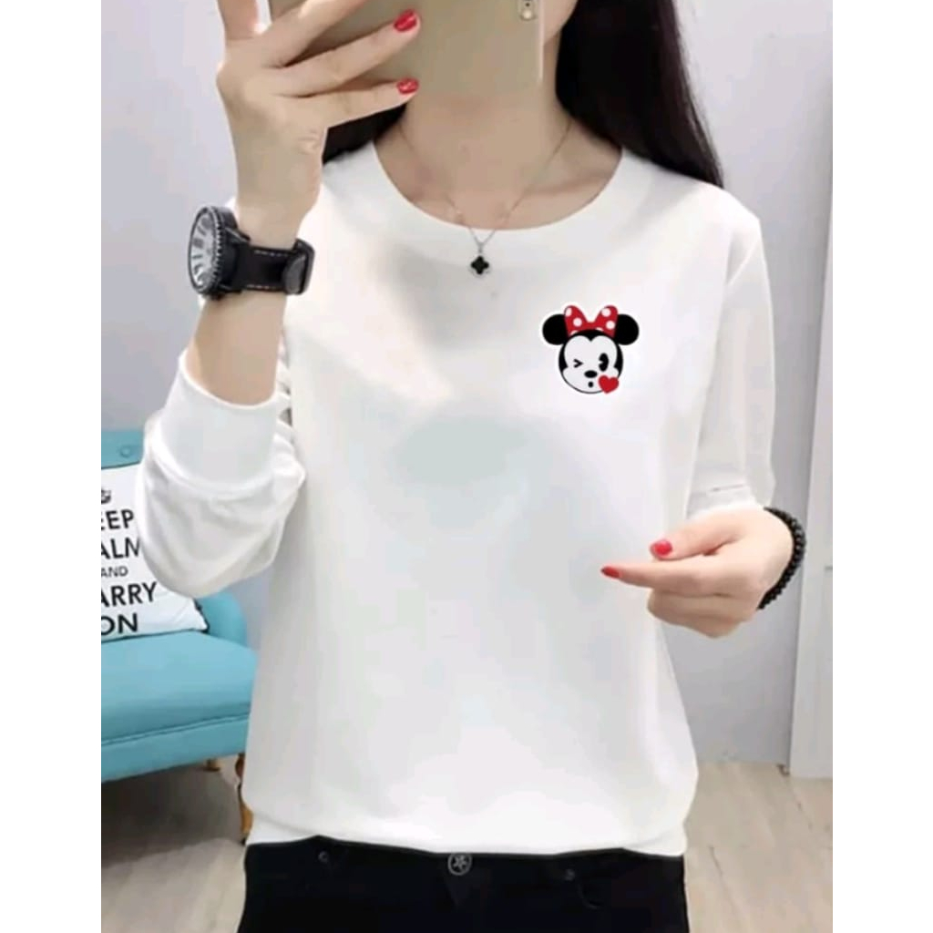 BAJU ATASAN TRENDY MINNIE MOS GIR TERBARU-KAOS WANITA LENGAN PANJANG KEKINIAN DAN TERLARIS