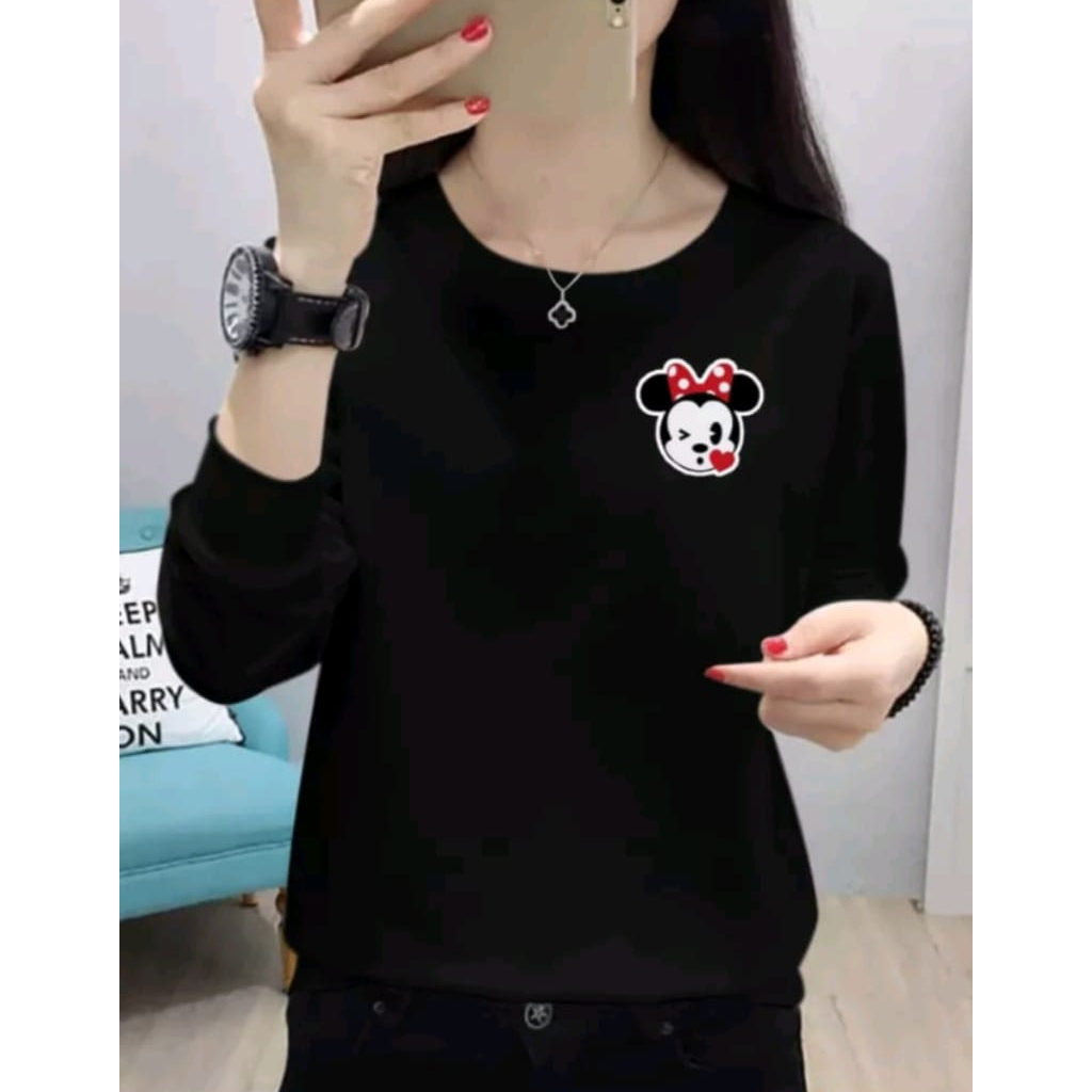 BAJU ATASAN TRENDY MINNIE MOS GIR TERBARU-KAOS WANITA LENGAN PANJANG KEKINIAN DAN TERLARIS