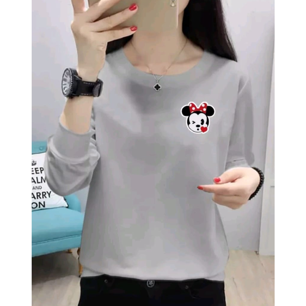 BAJU ATASAN TRENDY MINNIE MOS GIR TERBARU-KAOS WANITA LENGAN PANJANG KEKINIAN DAN TERLARIS