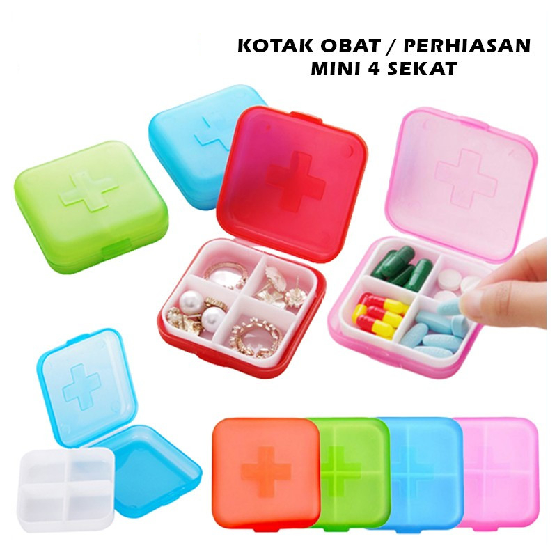 Kotak Obat Mini 4 Sekat Pill Box Portable Tempat Aksesoris Perhiasan