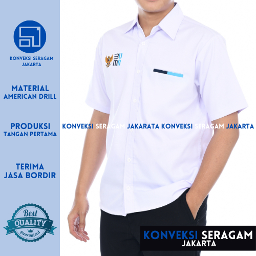 Seragam Kerja BUMN Kemeja Kerja BUMN Lengan Pendek Warna Putih Bahan American Drill Custom Bordir Satuan