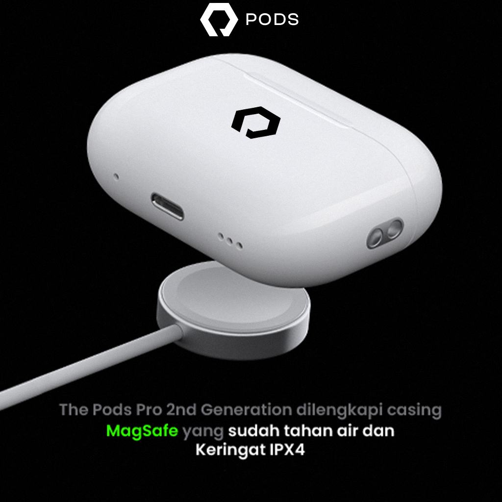 ThePods PRO 2nd Generation / Pro 2 2024 - With H2 chip Wireless Charging Case - (IMEI &amp; Serial Number Detectable) - Final Upgrade Version 9D Hifi Stereo TWS Headset Earphone Earbuds - Headphone 9D Spatial Audio - By PodsIndonesiaaaa