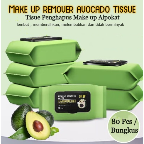 Isi 80pcs Tisu pembersih riasan wajah ekstrak alpokat / make up remover Avocado