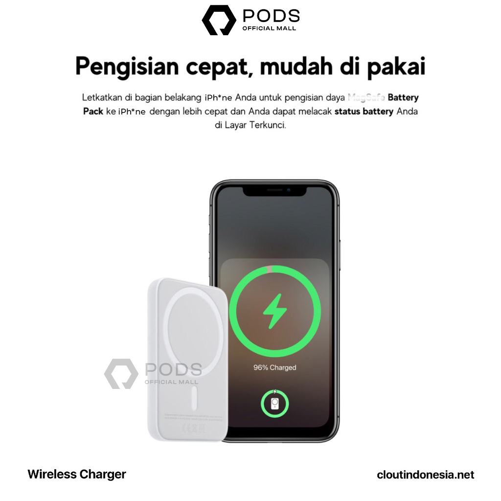 Power Battery Pack Wireless Charger - Powerbank Wireless Fast Charging Garansi Resmi - by PodsIndonesia