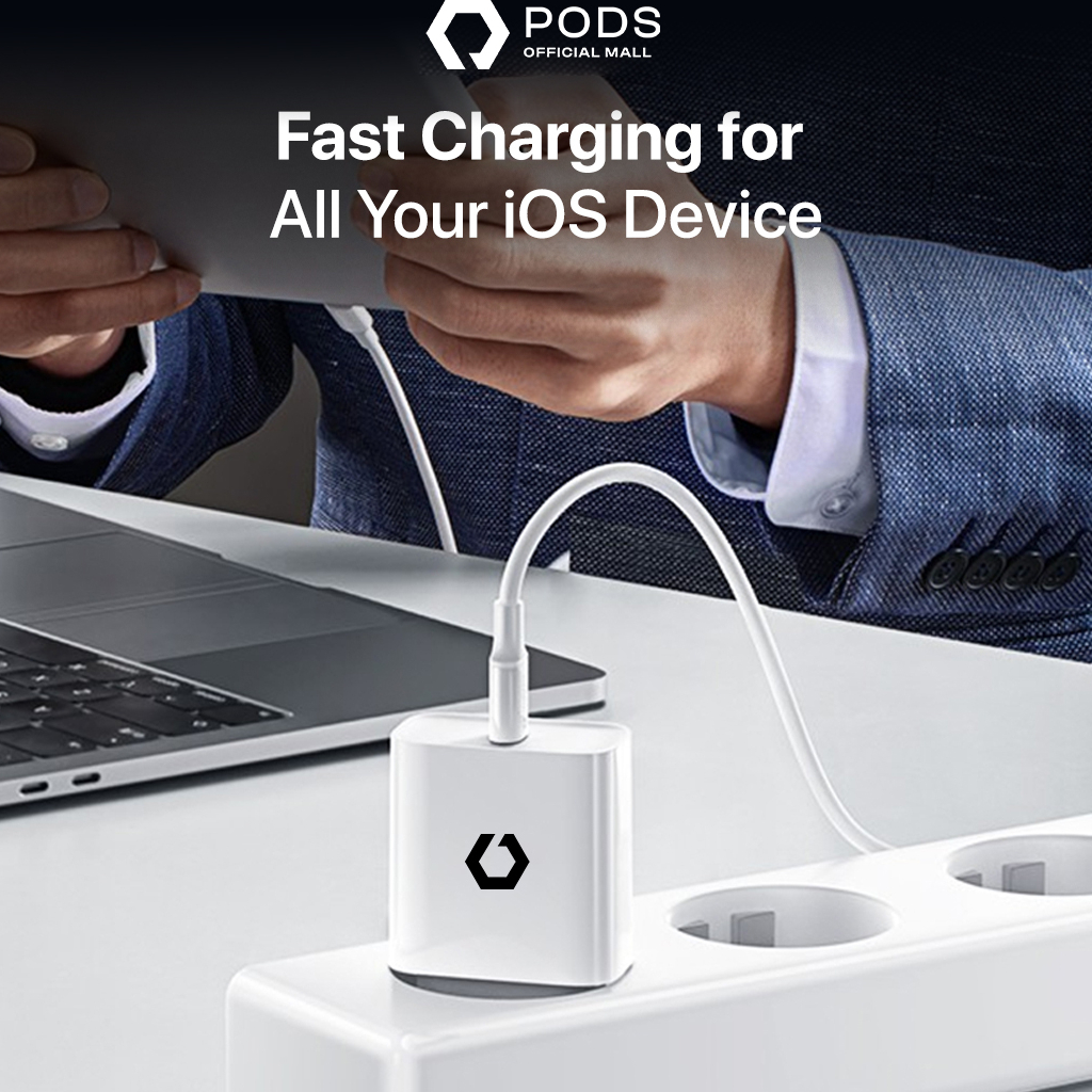 CHARGER 20W Fast Charging - USB to Lightning [Fullset Cable + Adaptor] By Pods Indonesia.