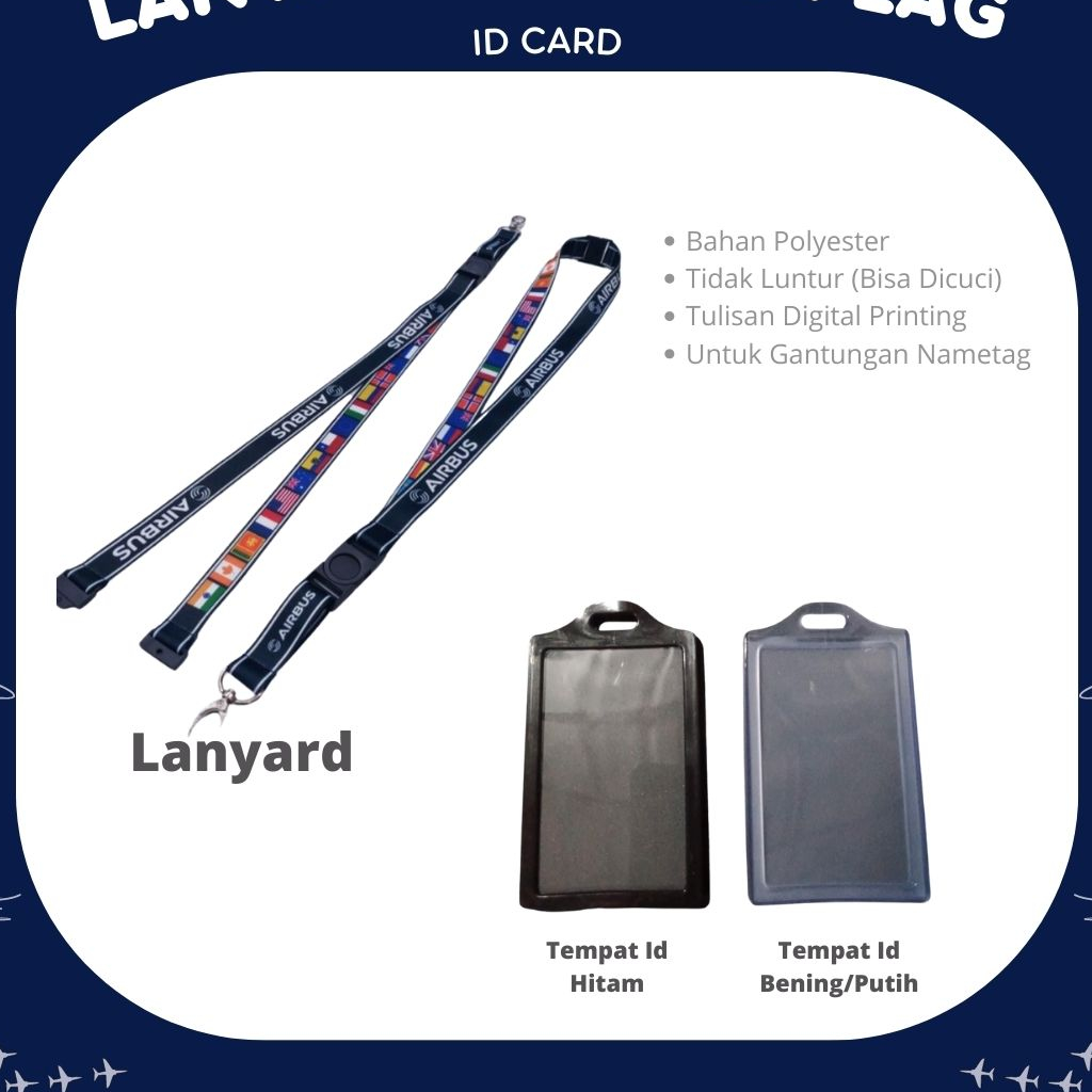 

AIRBUS FLAG Gantungan ID Lanyard Airbus Premium Navy flag gantungan id bandara kantor + ID card 2 slot ORIGINAL BEST SELLER BISA COD