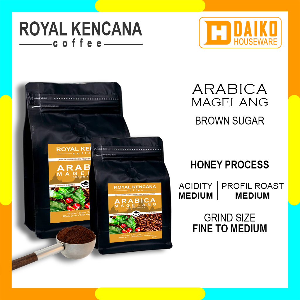 

Kopi Bubuk Royal Kencana Arabica Magelang Honey Process Medium Roast - Ground Coffee Sachet Bag 250g & 500g