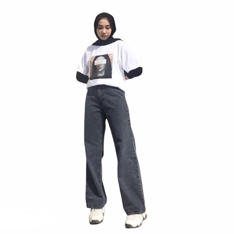 1KG MUAT 2PCS | HIGHWAIST KULOT JEANS WANITA LOOSE OOTD FASHION HITS SELEBGRAM