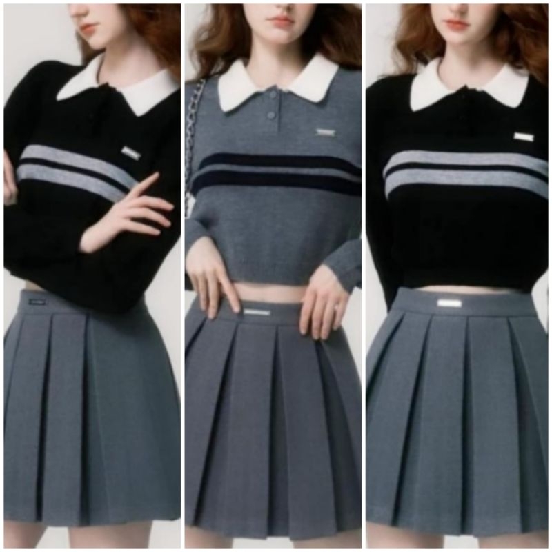 ❤️ PREMIUM IMPORT ❤️ READY ! RENARVA COLLAR LIST BUTTON LONG SLEEVE CROP BLOUSE